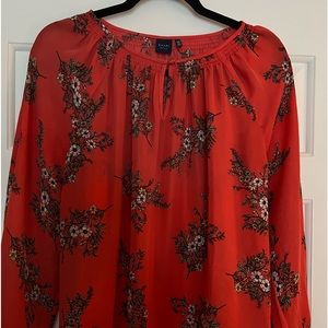 Kaari blue orange floral smocked blouse-medium